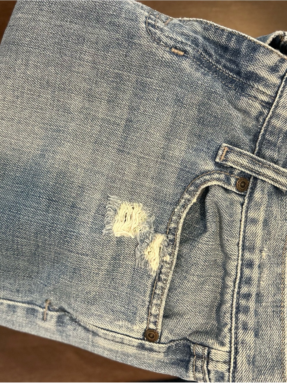 Light Wash Distressed Straight-Leg Jeans with Raw Hem - Picture 8 of 8